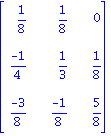 matrix([[1/8, 1/8, 0], [(-1)/4, 1/3, 1/8], [(-3)/8, (-1)/8, 5/8]])