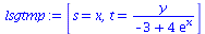 [s = x, t = `/`(`*`(y), `*`(`+`(`-`(3), `*`(4, `*`(exp(x))))))]