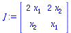 array( 1 .. 2, 1 .. 2, [( 2, 1 ) = x[2], ( 1, 1 ) = `+`(`*`(2, `*`(x[1]))), ( 1, 2 ) = `+`(`*`(2, `*`(x[2]))), ( 2, 2 ) = x[1] ] )